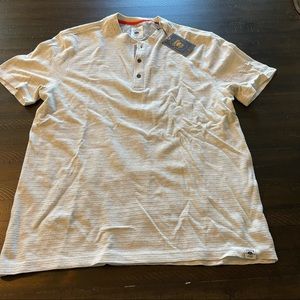 Copper & Oak Sz Small Short Sleeve White / Pale Tan Textured Henley